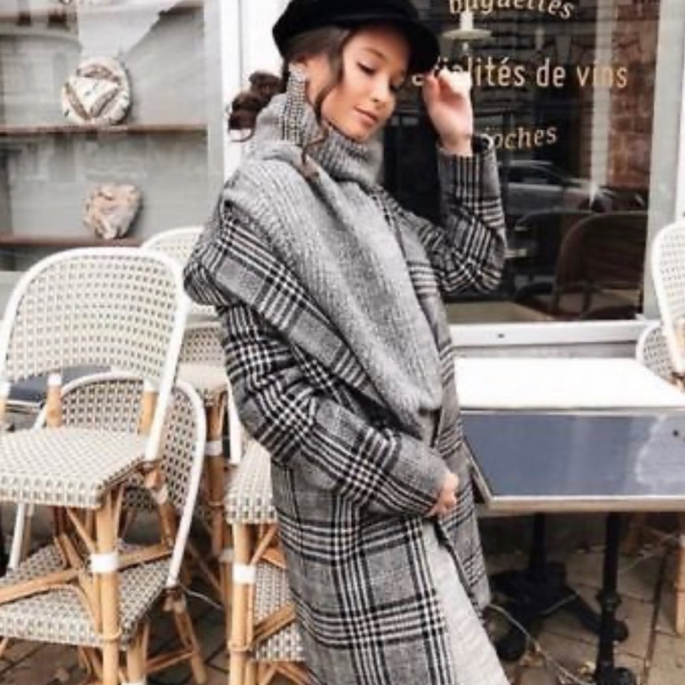 Zara  Masculine Tartan Checked Red Grey Coat XS